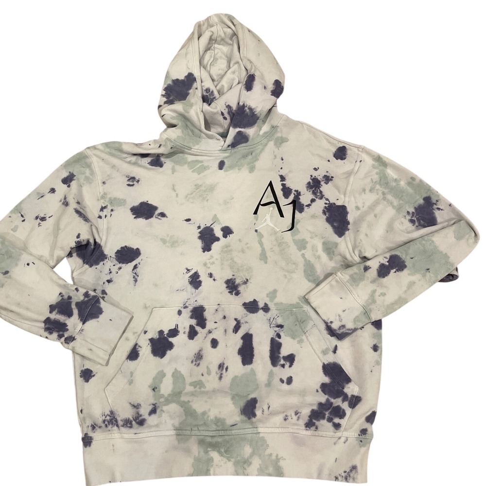 Jordan AJ Tie Dye Hoodie Mens Large Grey Navy White Fleece Pullover Jumpman Logo